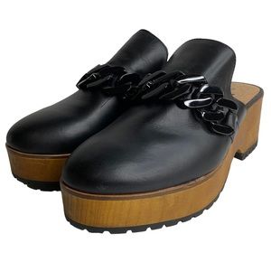 Kelsi Dagger wooden clog mules with chain detail